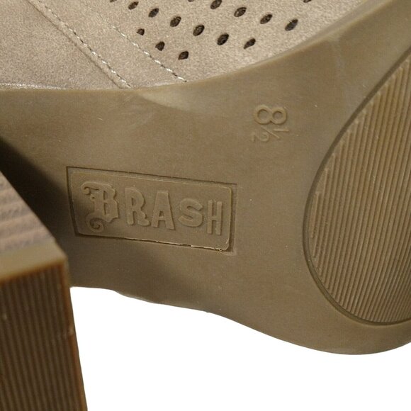 Brash Open Toe Booties Cut Out Block Heel Women Size 8.5 Tan Brown Zipper - Picture 6 of 9